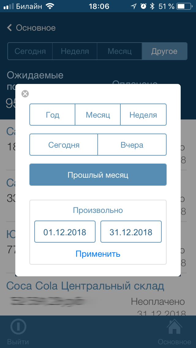 Financial module. Director Workplace for iPhone